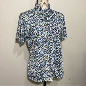 Free People Floral Silky Soft Button Up Short Sleeve Collared Shirt